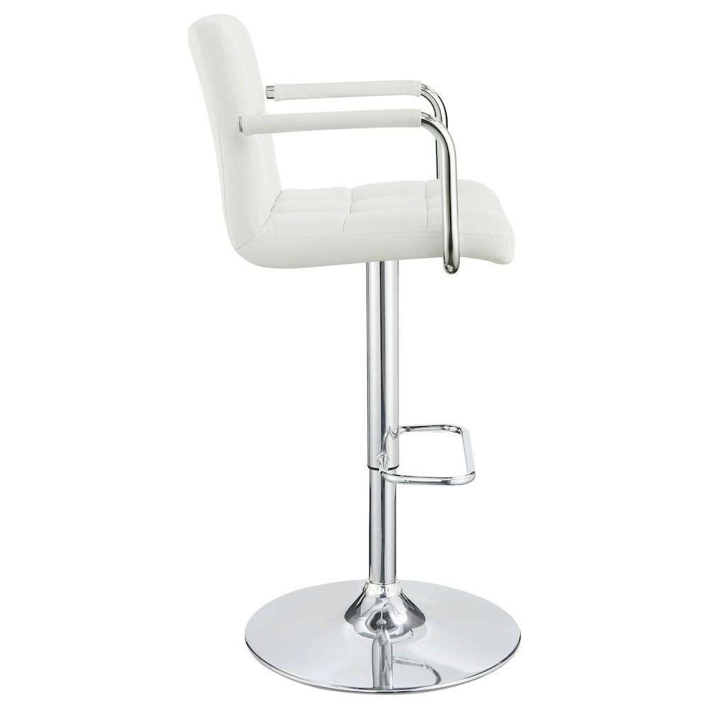 Adjustable Bar Stool, White Faux Leather, Chrome Base, Hydraulic Gas Lift