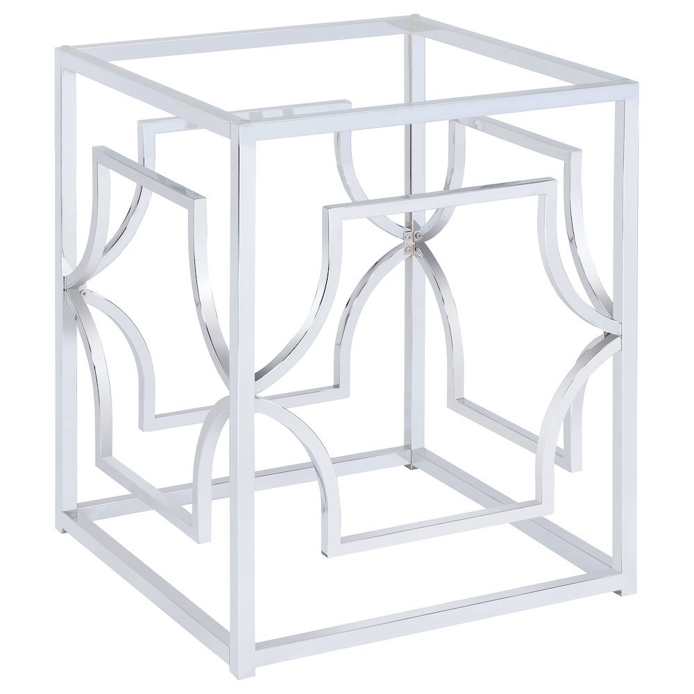 Square Chrome Metal Dining Table Base with Contemporary Design and Sturdy Frame