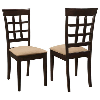 Dining Side Chairs Set of 2, Lattice Back, Cappuccino Finish, Tan Microfiber