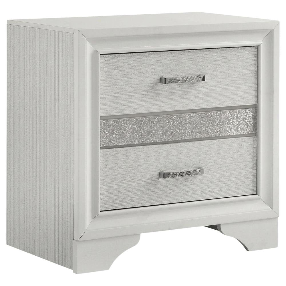 White Bedroom Nightstand with Crystal Finish and Contemporary Style