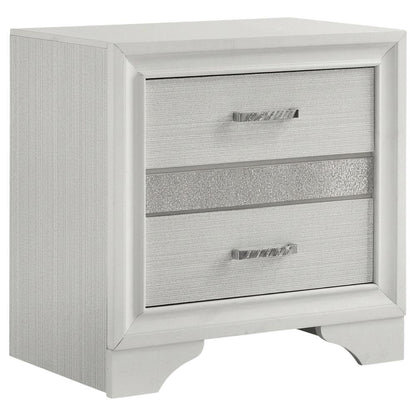 White Bedroom Nightstand with Crystal Finish and Contemporary Style