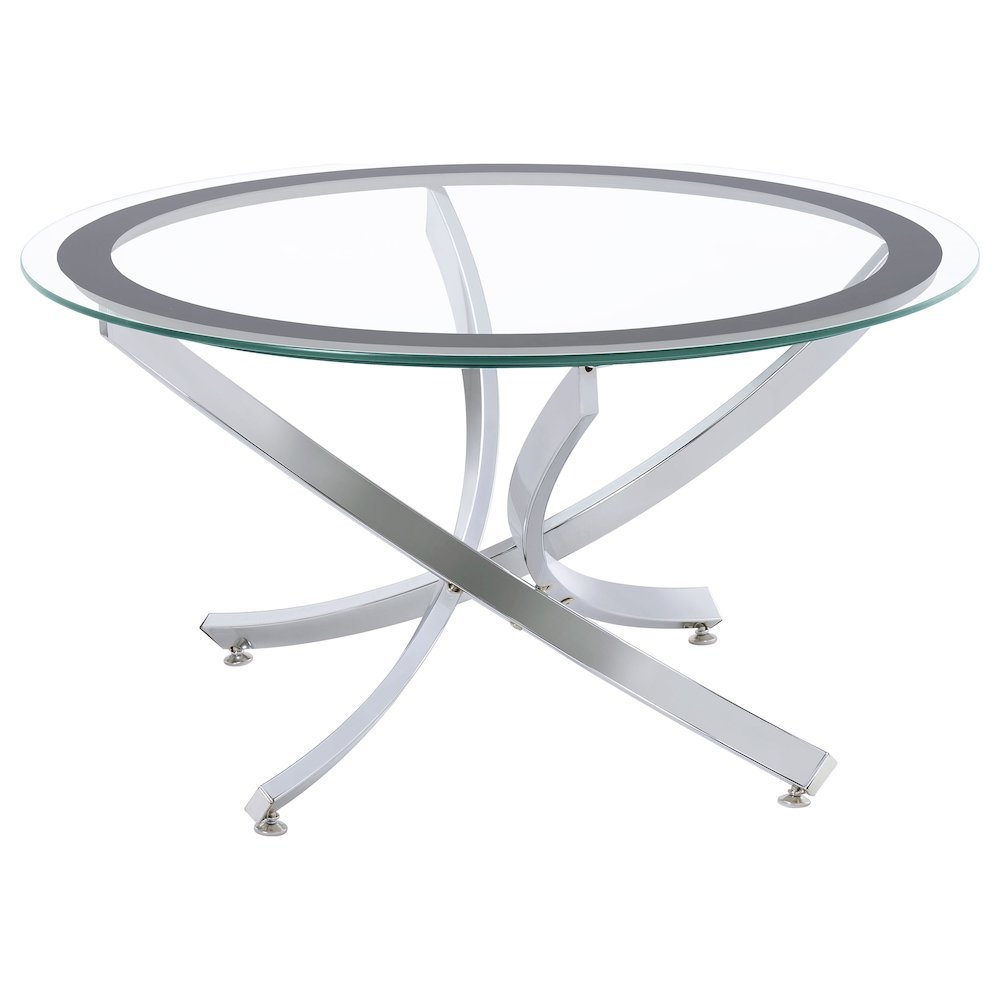 Modern Round Coffee Table, Tempered Glass Top, Chrome Metal Base, Stylish Design