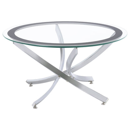 Modern Round Coffee Table, Tempered Glass Top, Chrome Metal Base, Stylish Design