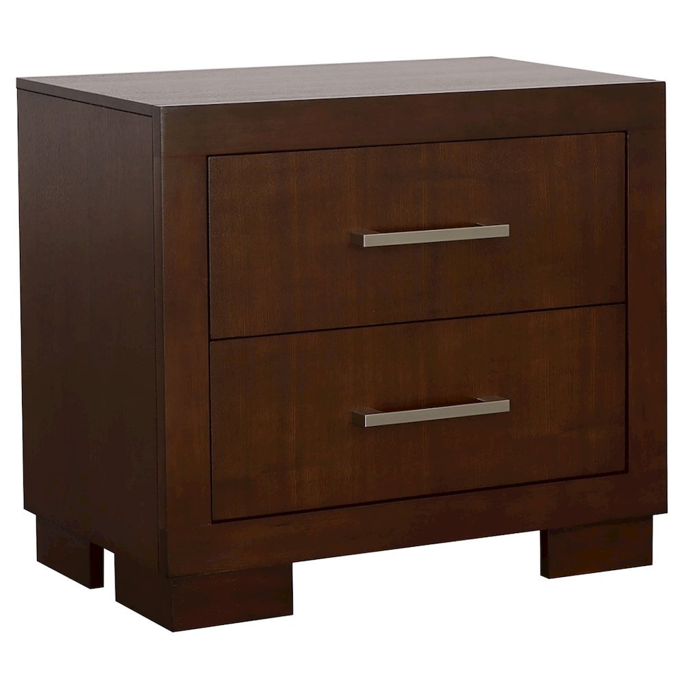 2-Drawer Cappuccino Nightstand - Sleek Metal Pulls and Compact Bedroom Storage