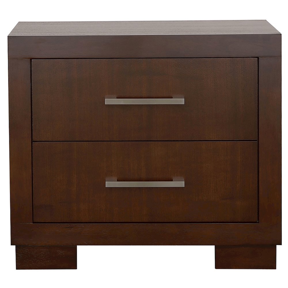2-Drawer Cappuccino Nightstand - Sleek Metal Pulls and Compact Bedroom Storage