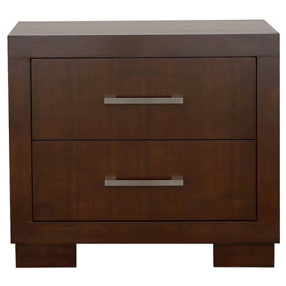 2-Drawer Cappuccino Nightstand - Sleek Metal Pulls and Compact Bedroom Storage