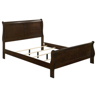 Wood King Bed Frame in Cappuccino Finish, Elegant King Size Sleigh Design