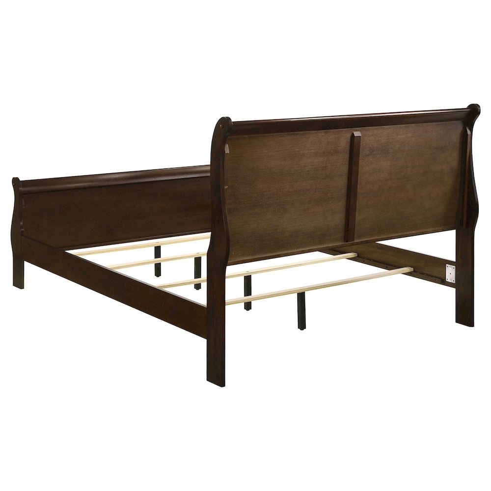 Wood King Bed Frame in Cappuccino Finish, Elegant King Size Sleigh Design