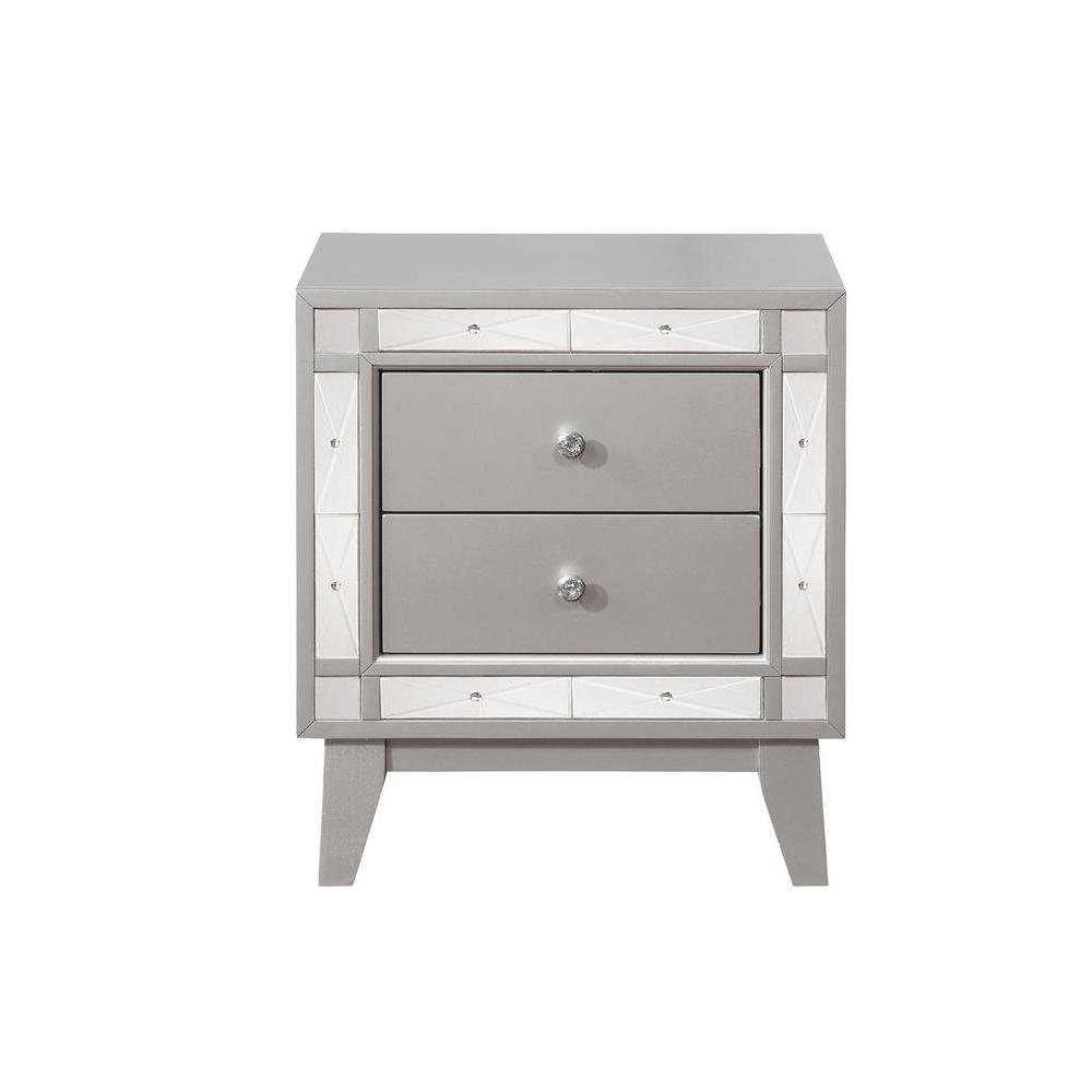 Gray Nightstand with Two Storage Drawers, Wood Bedroom Furniture, Modern Accent