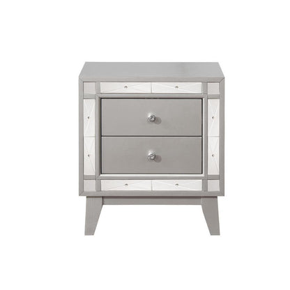 Gray Nightstand with Two Storage Drawers, Wood Bedroom Furniture, Modern Accent