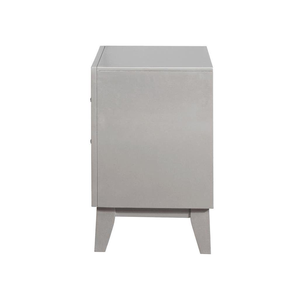 Gray Nightstand with Two Storage Drawers, Wood Bedroom Furniture, Modern Accent