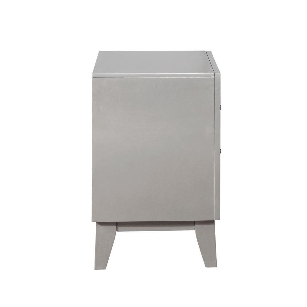 Gray Nightstand with Two Storage Drawers, Wood Bedroom Furniture, Modern Accent