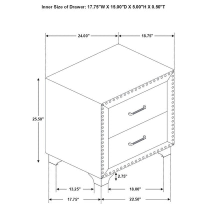 Upholstered 2-drawer Nightstand Grey