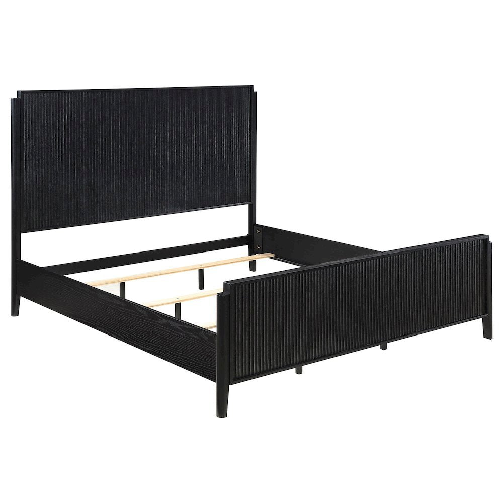 Tall Eastern King Size Bed Frame with Black Platform Base and Fluted Headboard