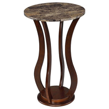 Brown Pedestal 18 Inch Side Table - Faux Marble End Table for Living Room Accent