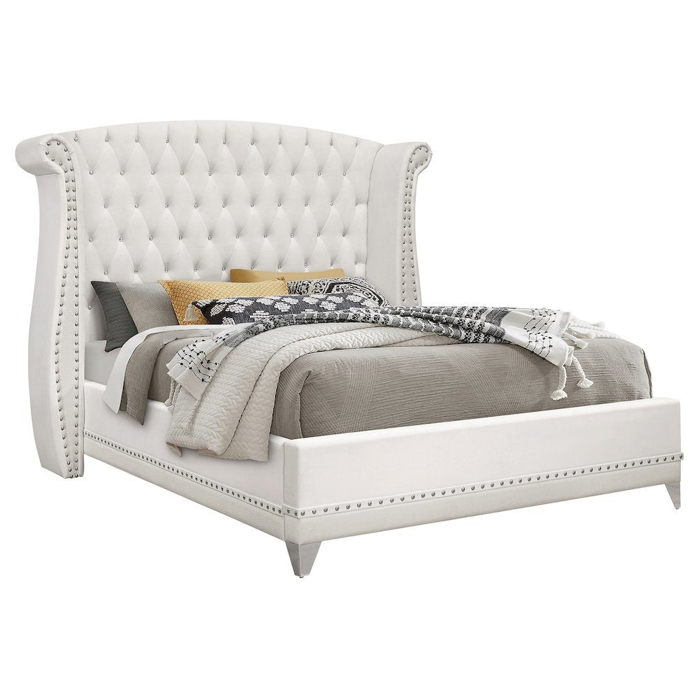 Upholstered Eastern King Wingback Bed White