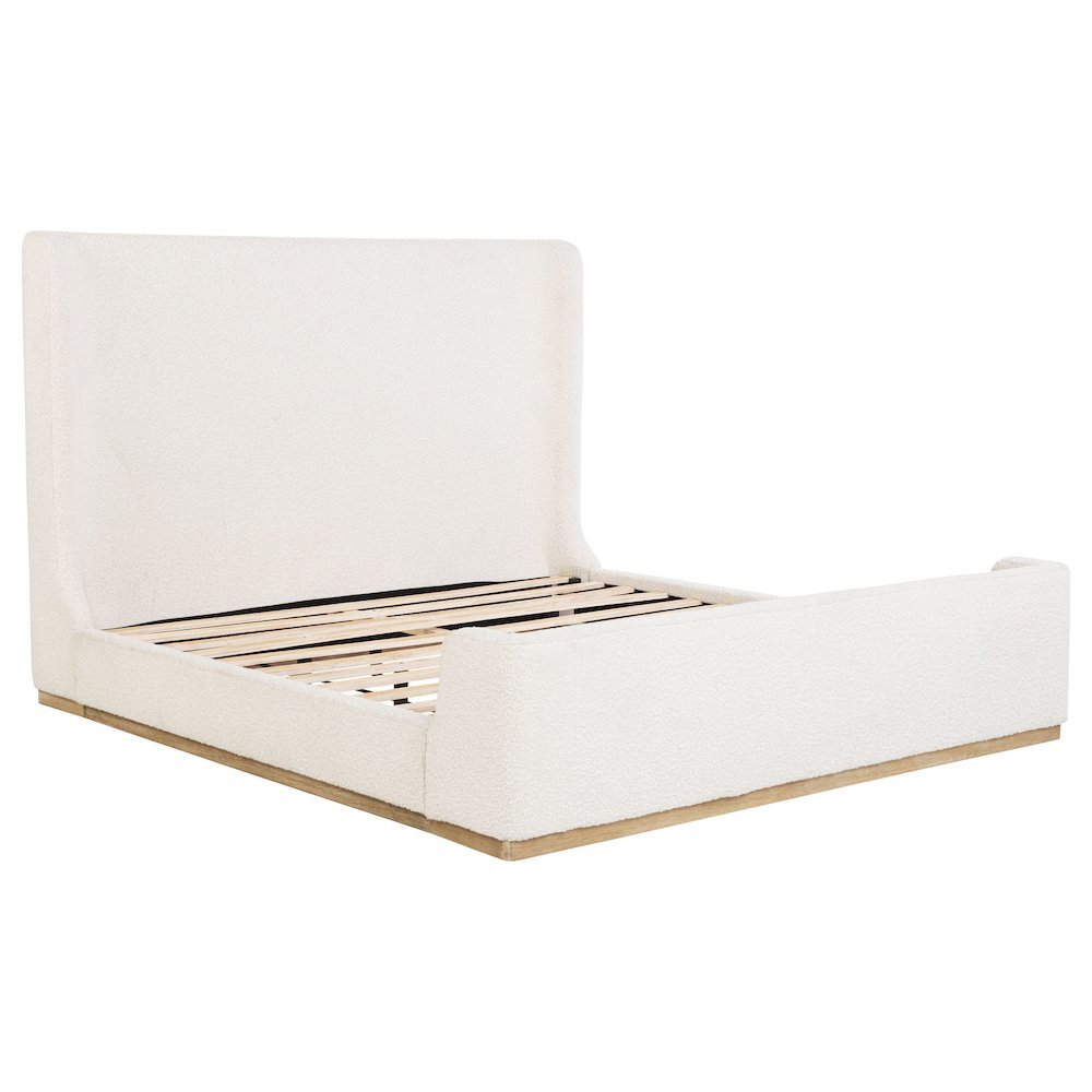 Beige King Bed - Upholstered Bed Frame with Sleigh Design