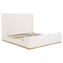 Beige King Bed - Upholstered Bed Frame with Sleigh Design