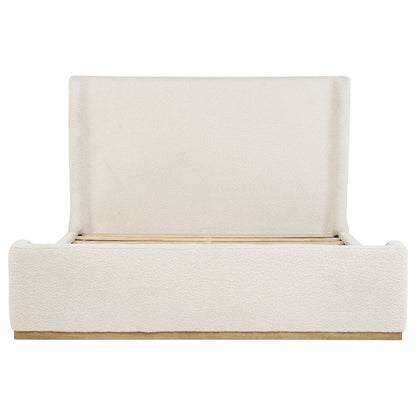 Beige King Bed - Upholstered Bed Frame with Sleigh Design
