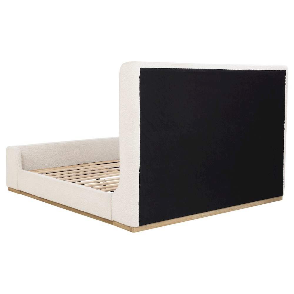 Beige King Bed - Upholstered Bed Frame with Sleigh Design