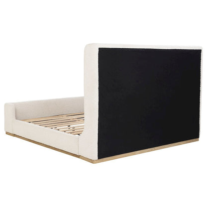Beige King Bed - Upholstered Bed Frame with Sleigh Design