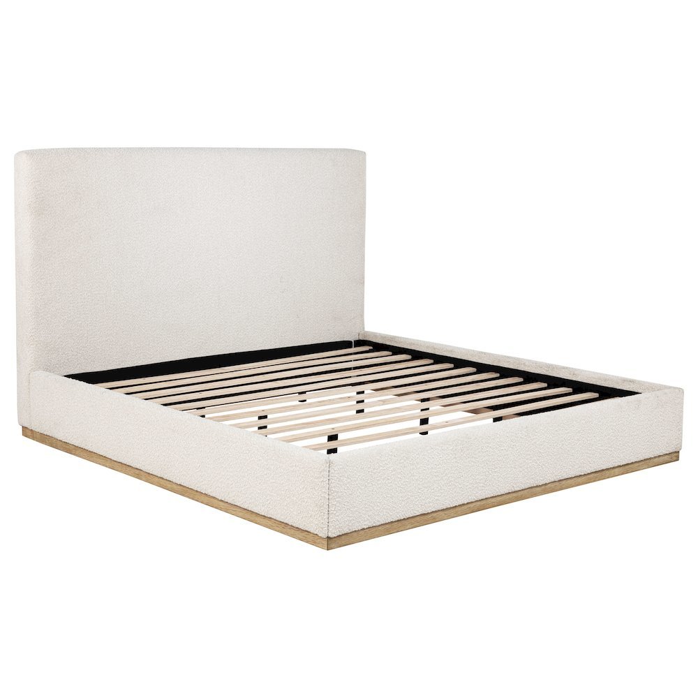 Beige King Size Upholstered Bed Frame, Elegant Upholstered Bed Frame King