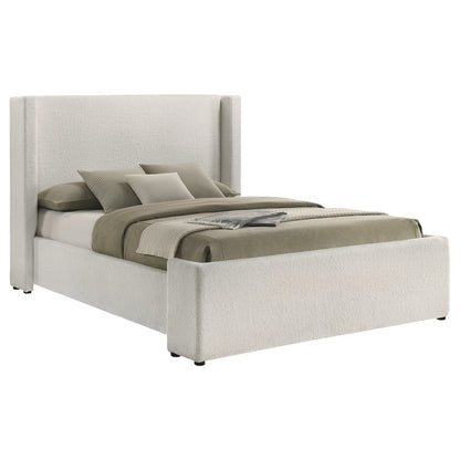 Boucle Upholstered Queen Wingback Bed White