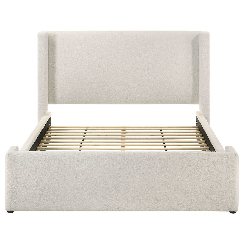 Boucle Upholstered Queen Wingback Bed White