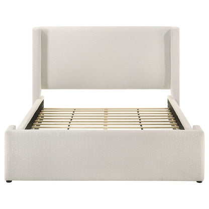 Boucle Upholstered Queen Wingback Bed White
