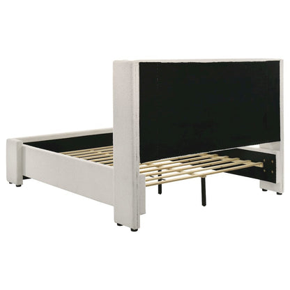 Boucle Upholstered Queen Wingback Bed White