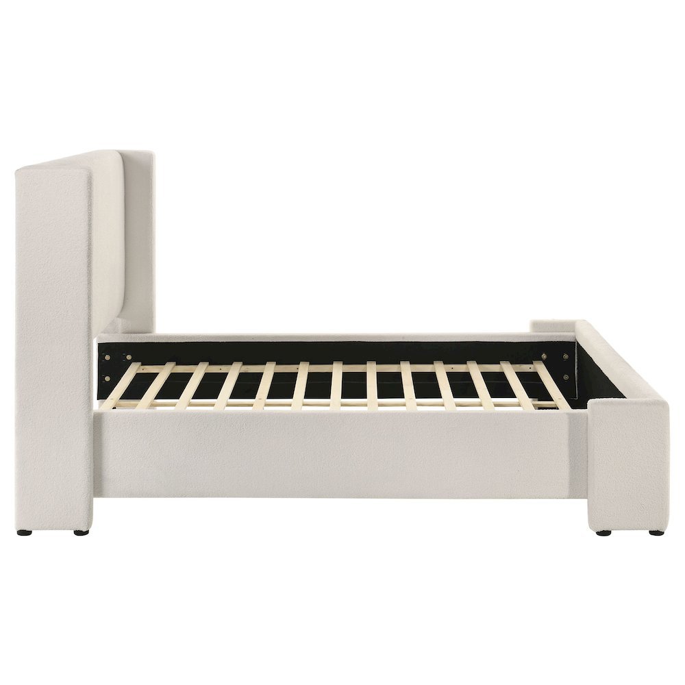 Boucle Upholstered Queen Wingback Bed White