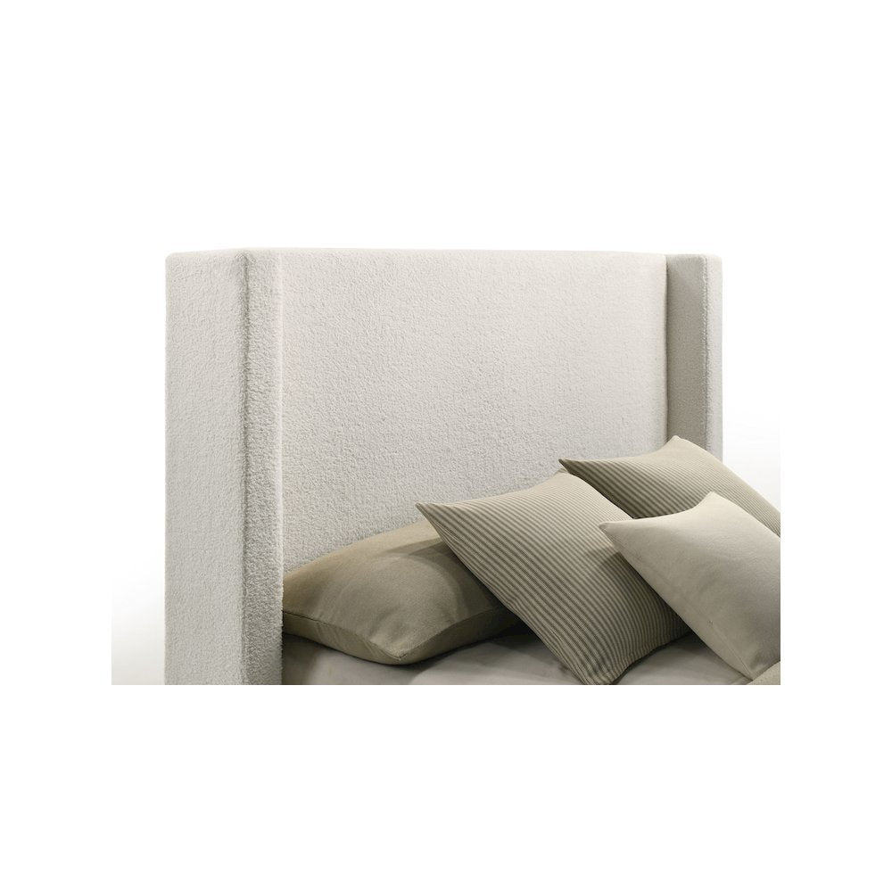 Boucle Upholstered Queen Wingback Bed White