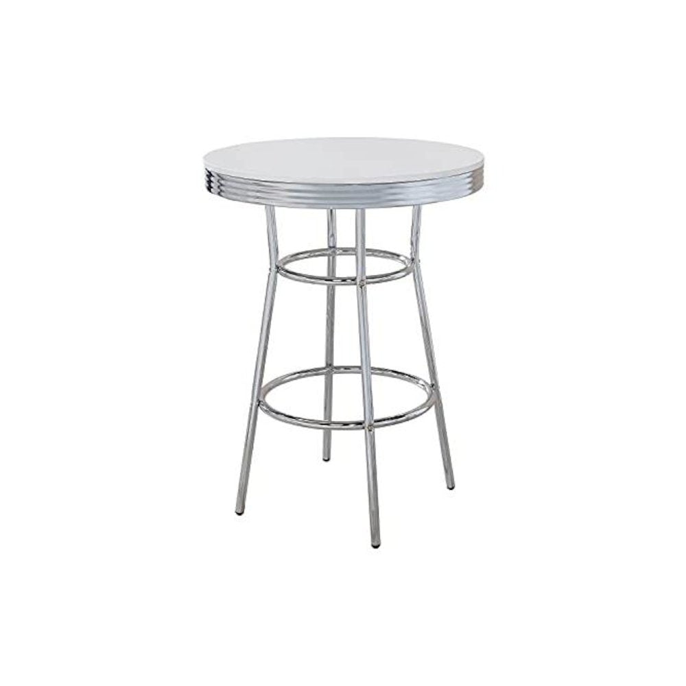 Round Bar Table with Chrome and Glossy White Finish, Bar Height Table