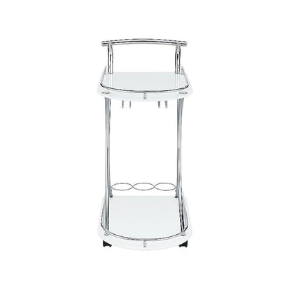 Modern 2-Shelf Bar Cart with Chrome Frame and White Glass for Home