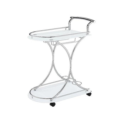 Modern 2-Shelf Bar Cart with Chrome Frame and White Glass for Home