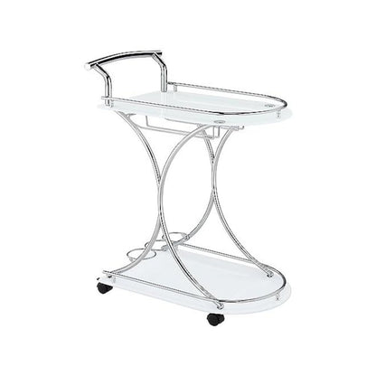Modern 2-Shelf Bar Cart with Chrome Frame and White Glass for Home