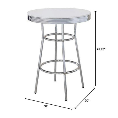 Round Bar Table with Chrome and Glossy White Finish, Bar Height Table
