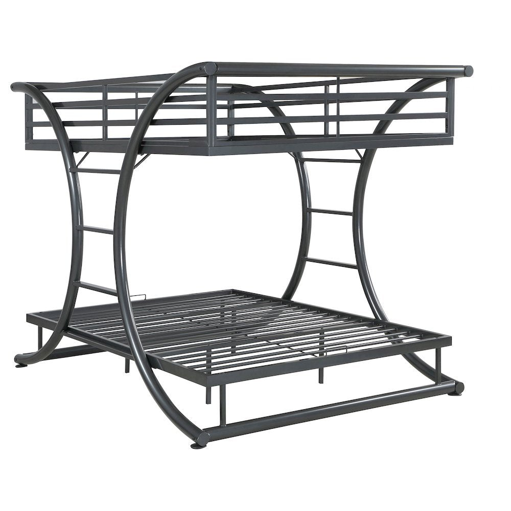 Heavy Duty Steel Bunk Bed Full Over Full Size, Built-in Ladders, Gunmetal Finish