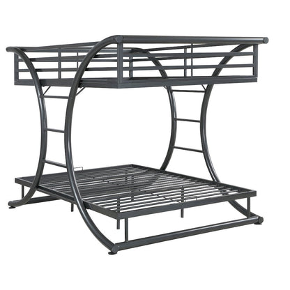 Heavy Duty Steel Bunk Bed Full Over Full Size, Built-in Ladders, Gunmetal Finish