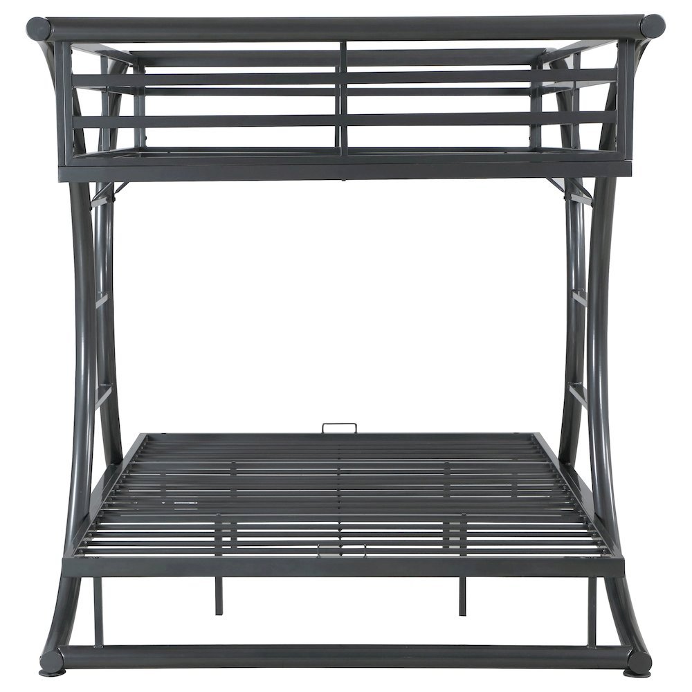 Heavy Duty Steel Bunk Bed Full Over Full Size, Built-in Ladders, Gunmetal Finish
