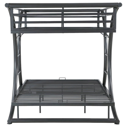 Heavy Duty Steel Bunk Bed Full Over Full Size, Built-in Ladders, Gunmetal Finish