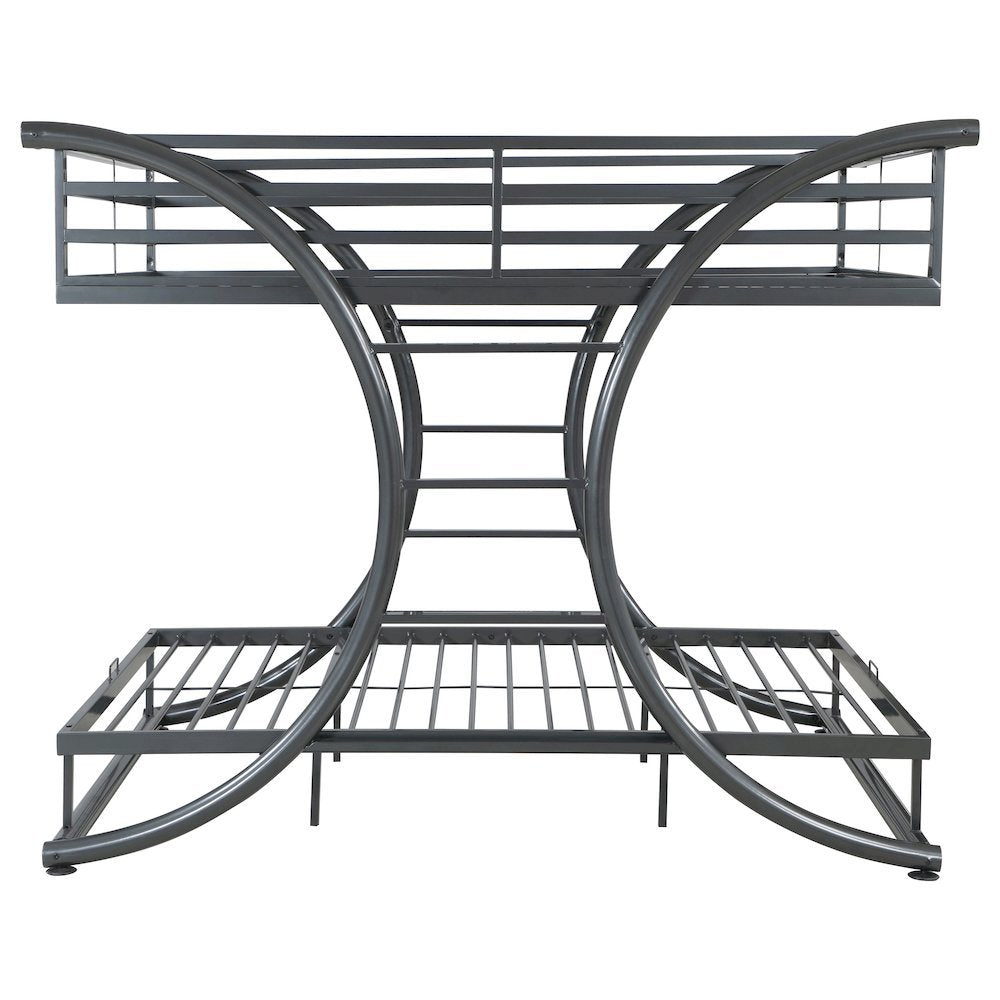 Heavy Duty Steel Bunk Bed Full Over Full Size, Built-in Ladders, Gunmetal Finish