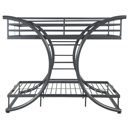 Heavy Duty Steel Bunk Bed Full Over Full Size, Built-in Ladders, Gunmetal Finish