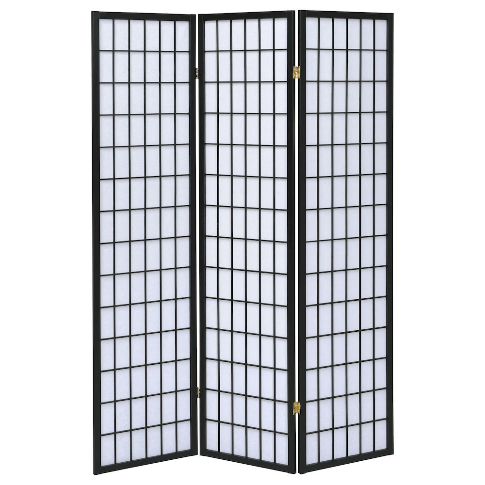 Wood Folding Shoji Screen 3-Panel, Black Finish, Privacy Partition