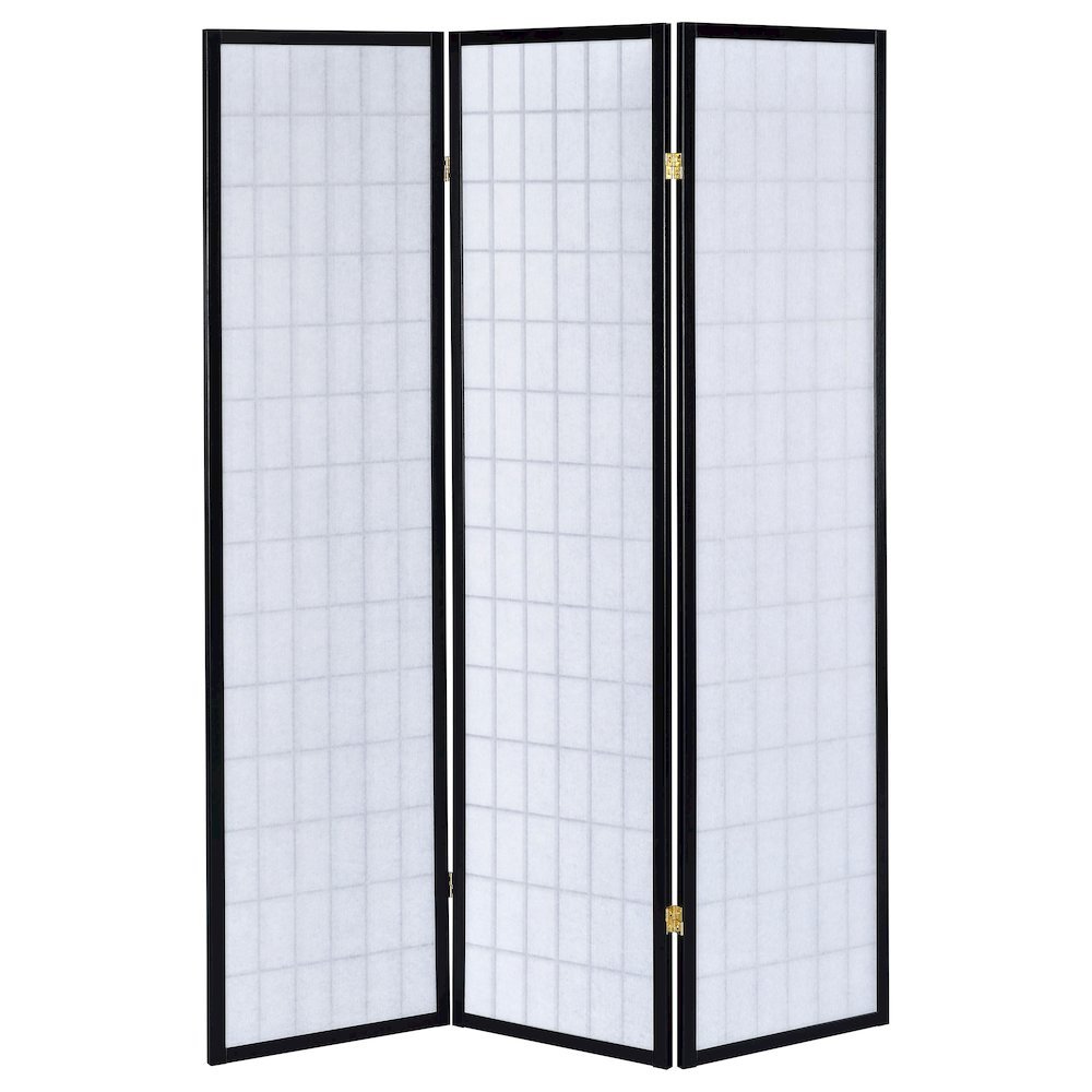 Wood Folding Shoji Screen 3-Panel, Black Finish, Privacy Partition