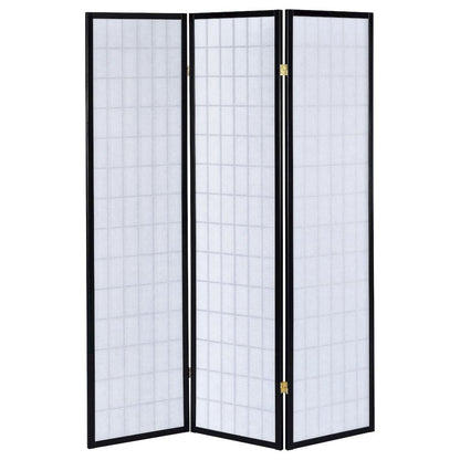 Wood Folding Shoji Screen 3-Panel, Black Finish, Privacy Partition