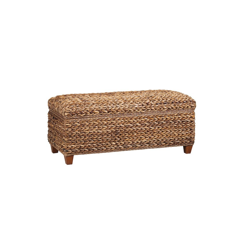 Amber Woven Storage Basket with Lid, Chest Style Mahogany Storage Trunk