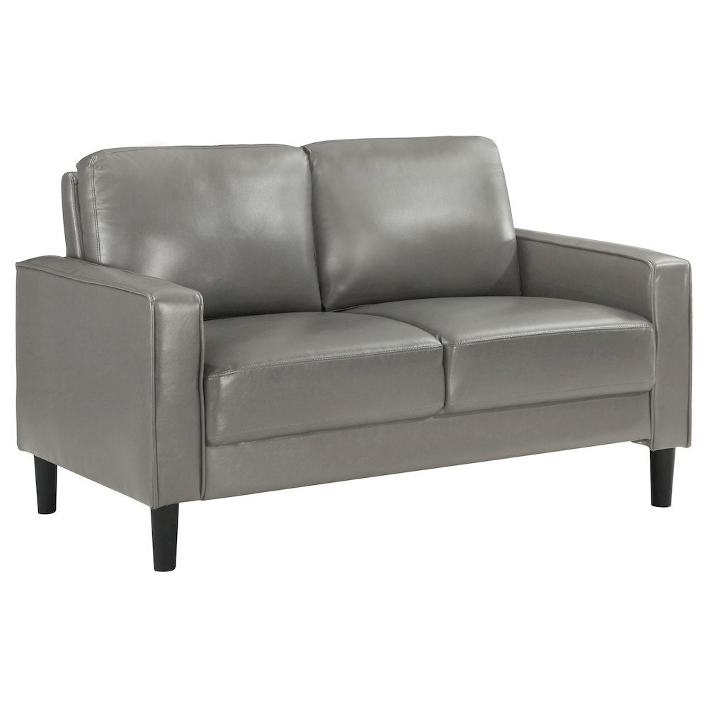 Gray Faux Leather 2 Seater Couch, Leather Loveseat Sofa for Living Room