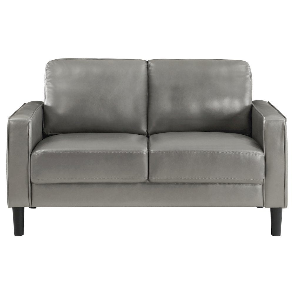 Gray Faux Leather 2 Seater Couch, Leather Loveseat Sofa for Living Room