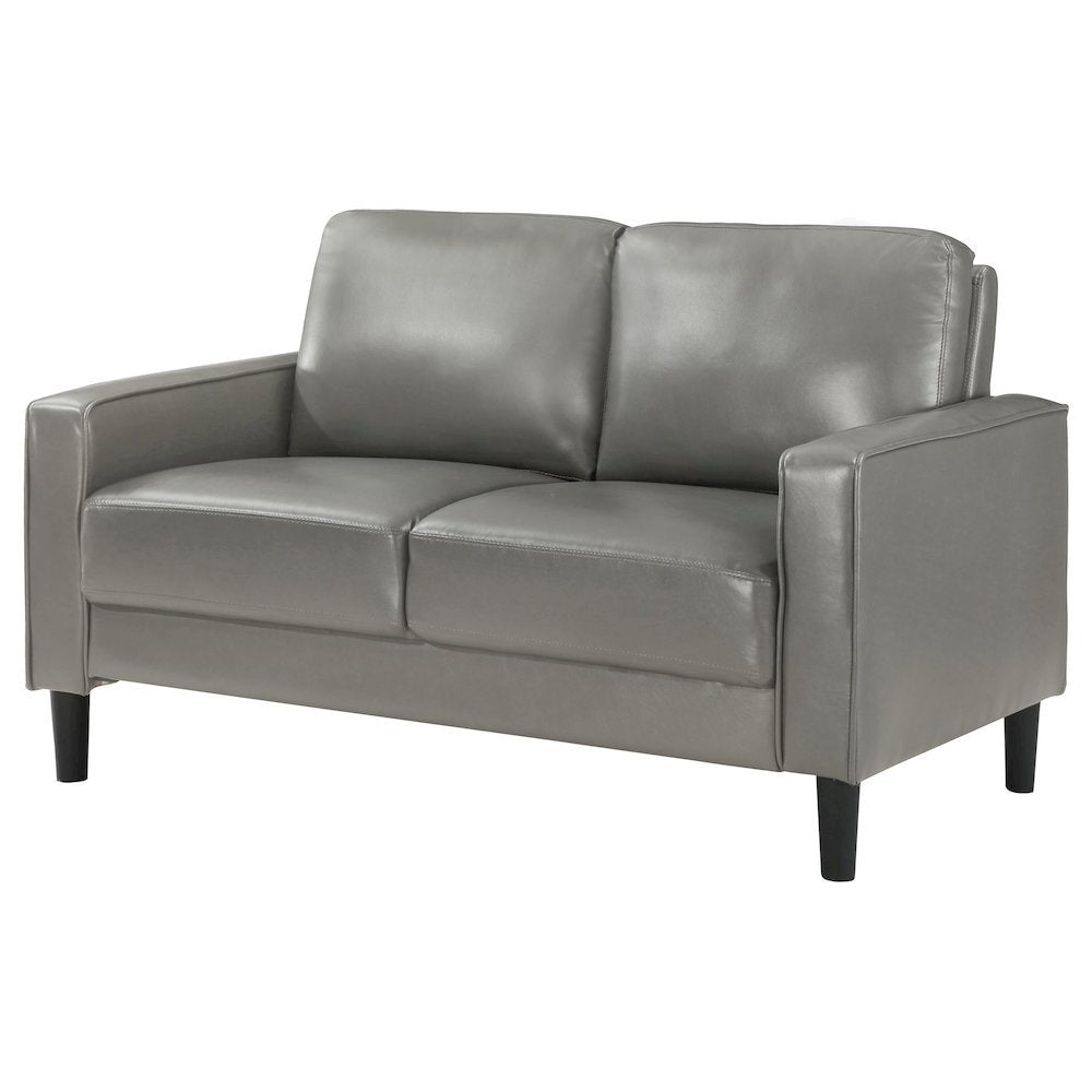 Gray Faux Leather 2 Seater Couch, Leather Loveseat Sofa for Living Room